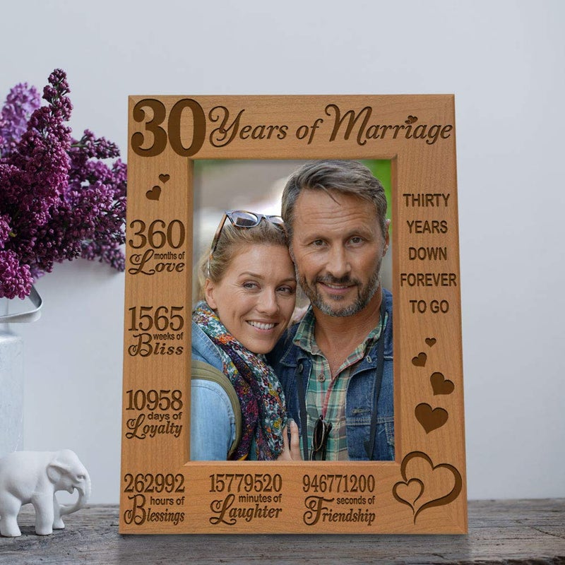 KATE POSH 30 Years of Marriage Engraved Natural Wood Picture Frame, 30th Anniversary, Husband and Wife, 30 Years Down Forever to Go (4x6-Vertical) - Image 5